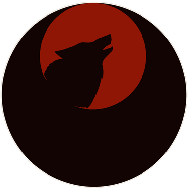 Dunkelpfad - Ein heulender Wolf vor einem roten Mond